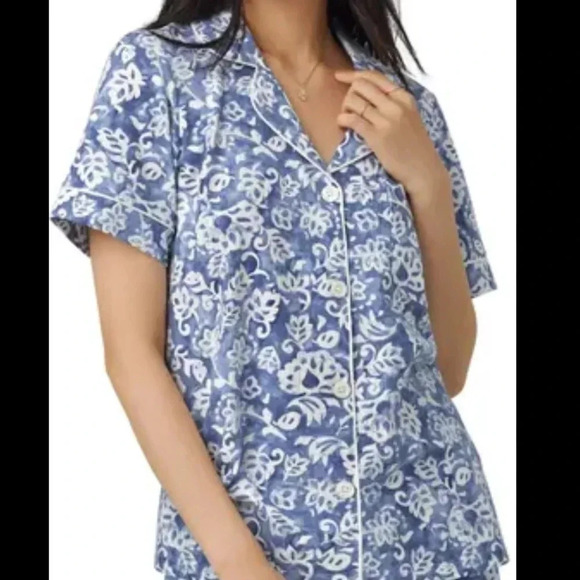 LAUREN RALH LAUREN 100% SOFT COTTON S/S. BUTTON DOWN BLUE/WHITE SLEEP TOP L - Picture 3 of 13